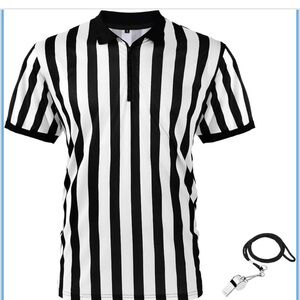 Referee Shirt Costume Men Women, Whistle Black and White Striped Football Large